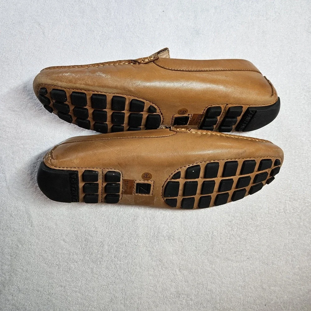 Zanzara Men's 9.5 Cognac Leather Driving Loafers Slip On Moc Toe Casual Shoes
